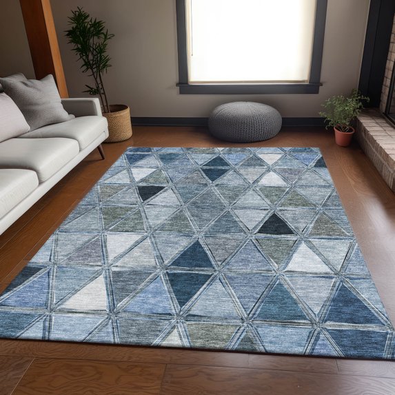Addison Rugs Mayfield Washable Transitional Geometric Blue Rectangle Rug, 9' x 12'