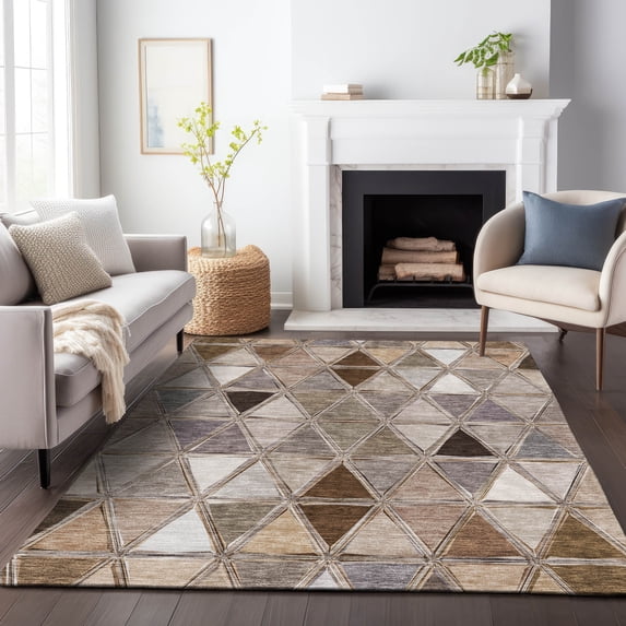 Addison Rugs Mayfield Washable Transitional Geometric Brown Rectangle Rug, 3' x 5'
