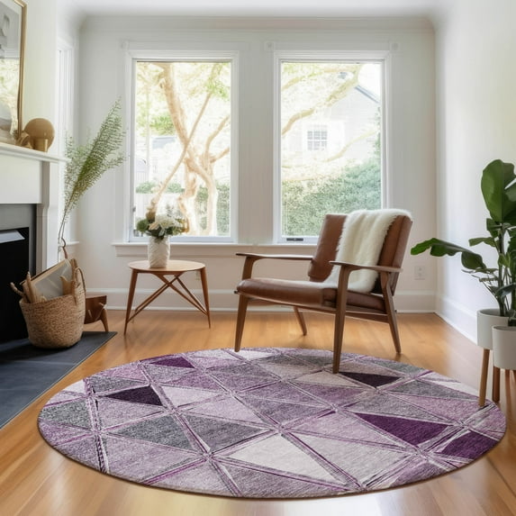Addison Rugs Mayfield Washable Transitional Geometric Merlot Round Rug, 8' x 8'