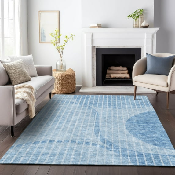 Addison Rugs Mayfield Washable Transitional Striped Blue Rectangle Rug, 8' x 10'