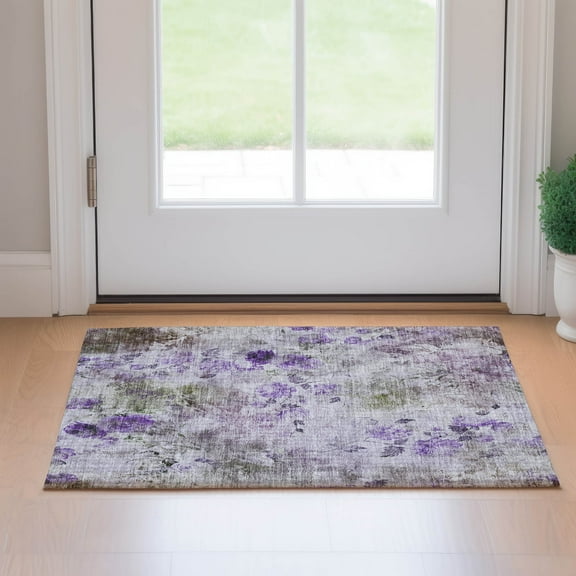 Addison Rugs Mayfield Washable Transitional Floral Purple Rectangle Rug, 1'8" x 2'6"