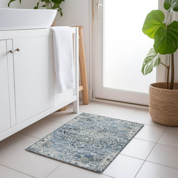 Addison Rugs Mayfield Washable Traditional Ornate Blue Rectangle Rug, 1'8" x 2'6"