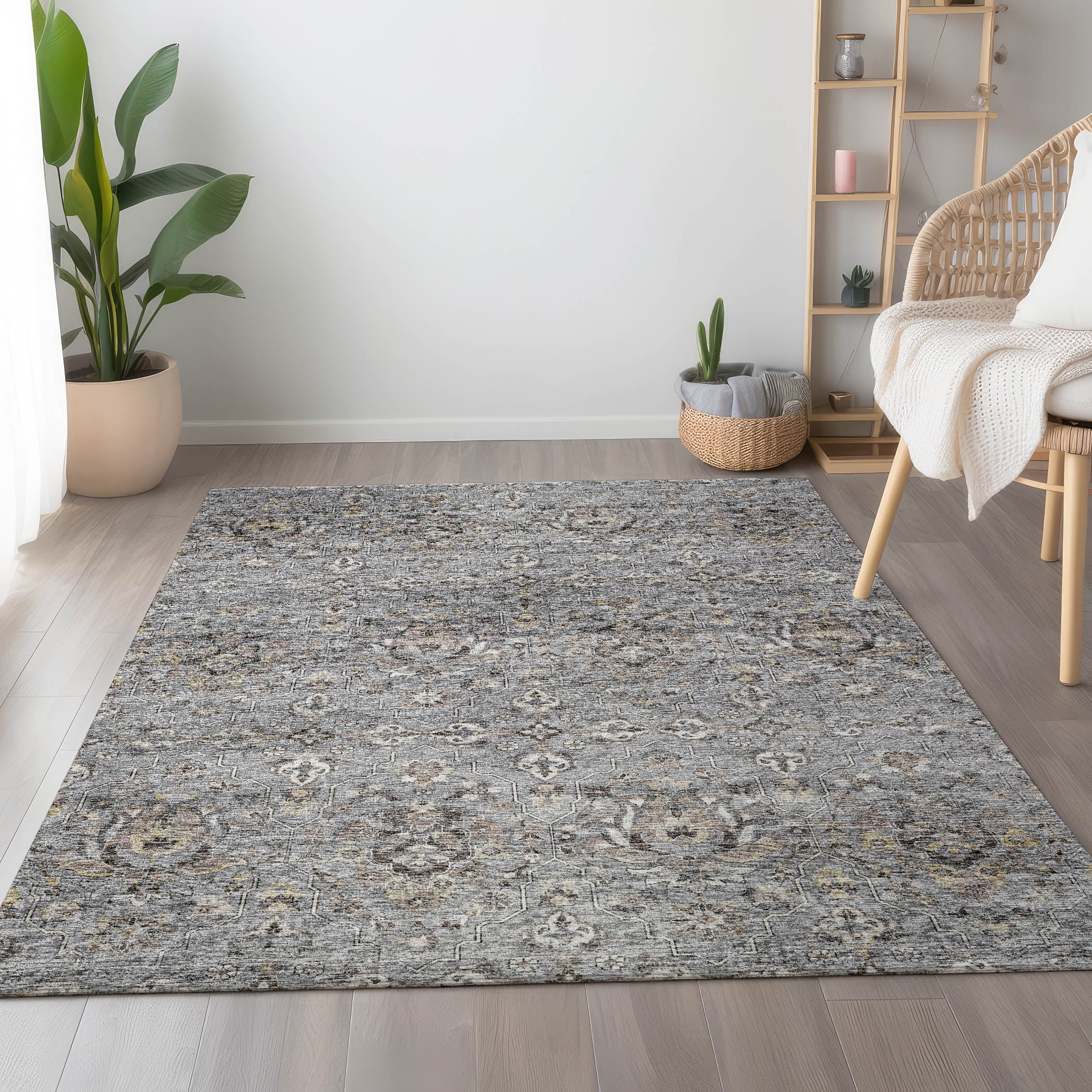 Addison Rugs Mayfield Washable Traditional Ornate Ash Rectangle Rug, 8 ...