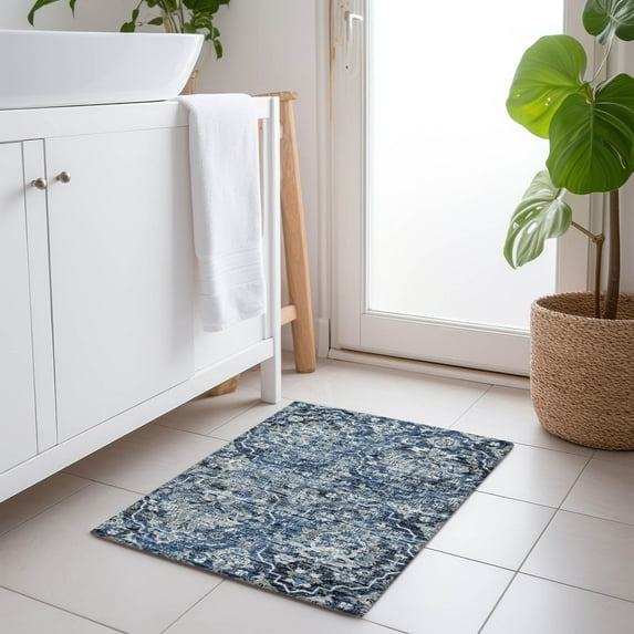 Addison Rugs Mayfield Washable Traditional Ornate Blue Rectangle Rug, 1'8" x 2'6"