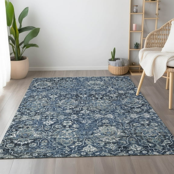 Addison Rugs Mayfield Washable Traditional Ornate Blue Rectangle Rug, 3' x 5'
