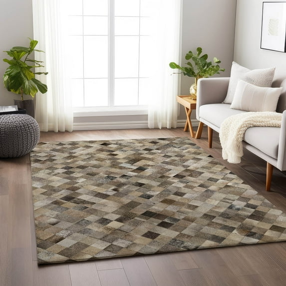 Addison Rugs Mayfield Washable Cowhide Small Boxes Gray Rectangle Rug, 8' x 10'