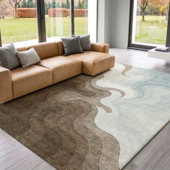 Addison Rugs Mayfield Premium Machine Washable Contemporary Abstract Chocolate Rectangle Rug, 10' x 14'