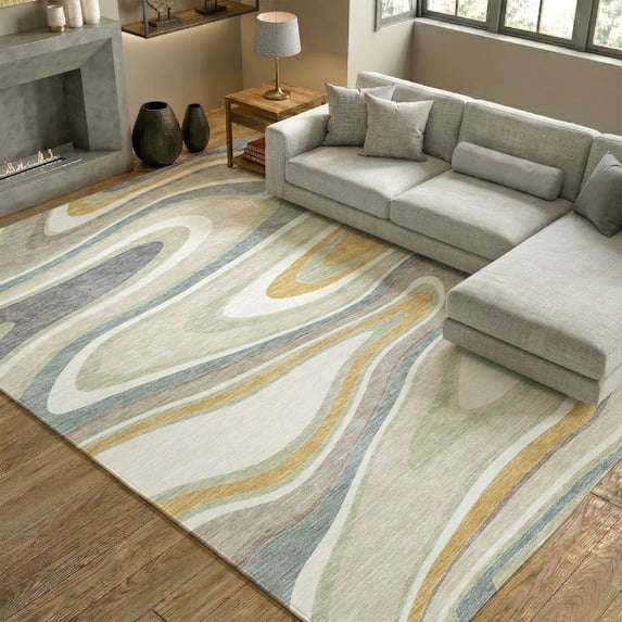 Addison Rugs Mayfield Premium Machine Washable Contemporary Abstract Ivory Rectangle Rug, 9' x 12'