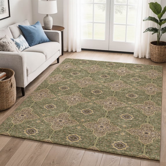 Addison Rugs Mayfield Premium Machine Washable Contemporary Abstract Olive Rectangle Rug, 10' x 14'
