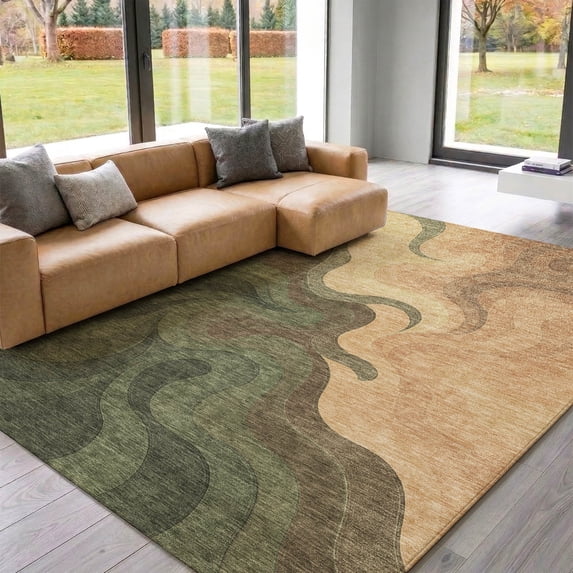 Addison Rugs Mayfield Premium Machine Washable Contemporary Abstract Olive Rectangle Rug, 8' x 10'