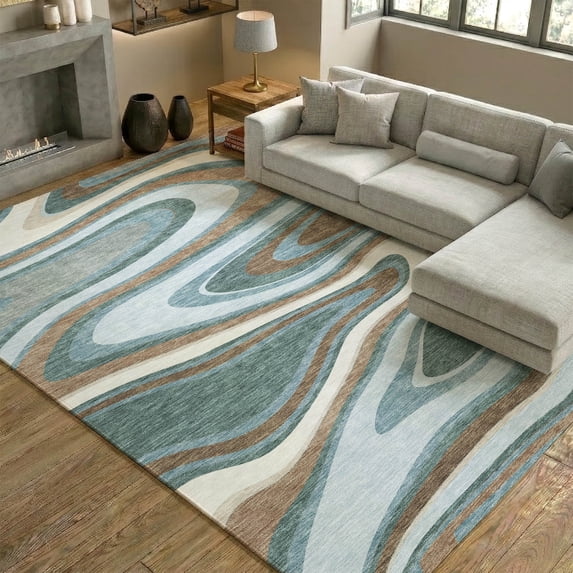 Addison Rugs Mayfield Premium Machine Washable Contemporary Abstract Teal Rectangle Rug, 10' x 14'