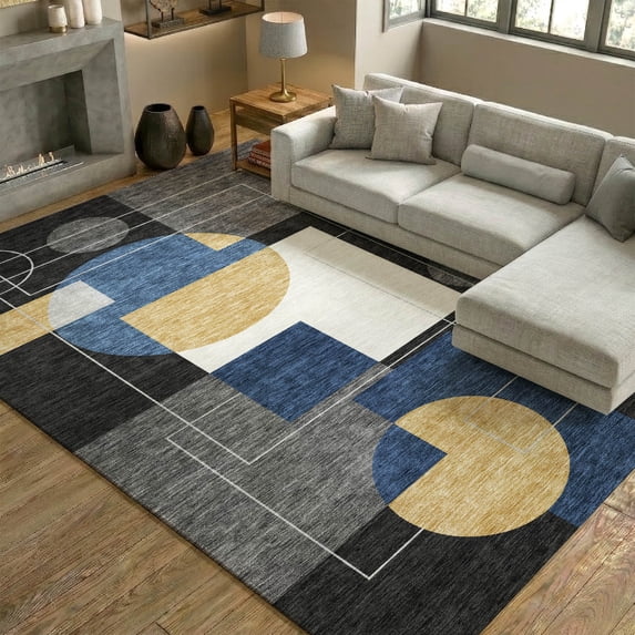 Addison Rugs Mayfield Premium Machine Washable Contemporary Geometric Black Rectangle Rug, 8' x 10'