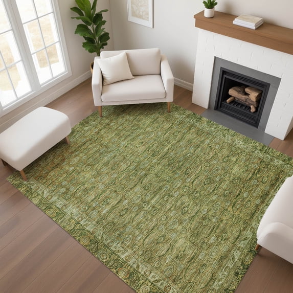 Addison Rugs Mayfield Premium Machine Washable Traditional Border Aloe Rectangle Rug, 3' x 5'