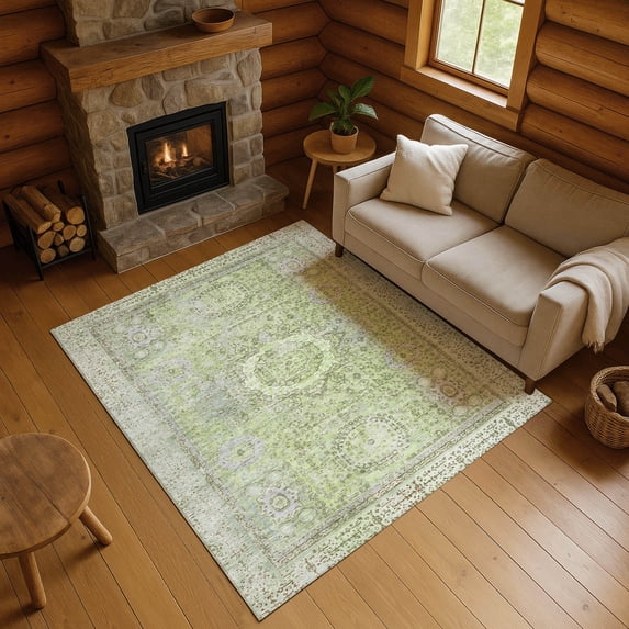 Addison Rugs Mayfield Premium Machine Washable Traditional Border Aloe Rectangle Rug, 9' x 12'