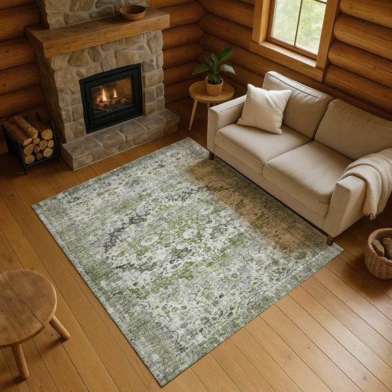 Addison Rugs Mayfield Premium Machine Washable Traditional Border Aloe Rectangle Rug, 9' x 12'