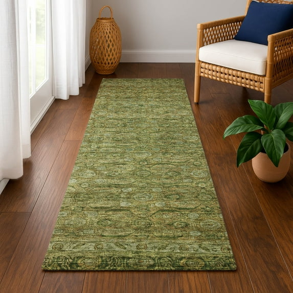Addison Rugs Mayfield Premium Machine Washable Traditional Border Aloe Runner Rug, 2'3" x 7'6"