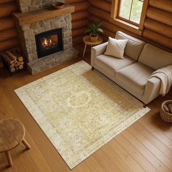 Addison Rugs Mayfield Premium Machine Washable Traditional Border Beige Rectangle Rug, 8' x 10'