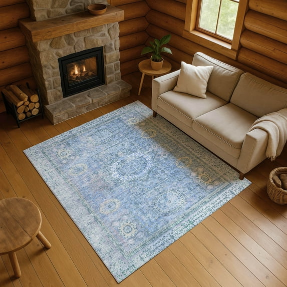 Addison Rugs Mayfield Premium Machine Washable Traditional Border Blue Rectangle Rug, 10' x 14'