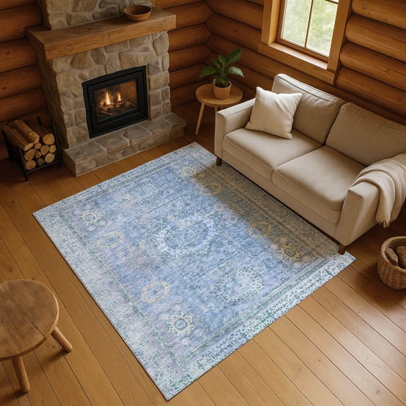 Addison Rugs Mayfield Premium Machine Washable Traditional Border Blue Rectangle Rug, 3' x 5'
