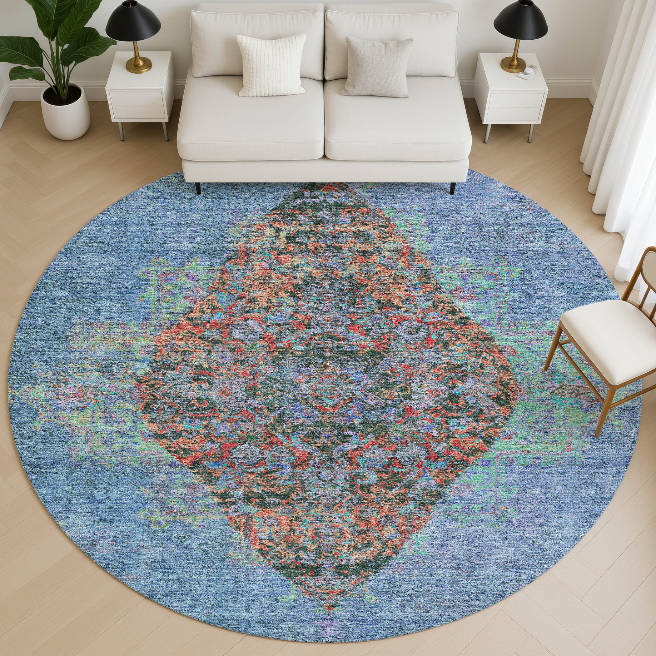Blue Bordered Rug Addison Rugs Mayfield Premium Machine Washable Traditional Border Blue ...