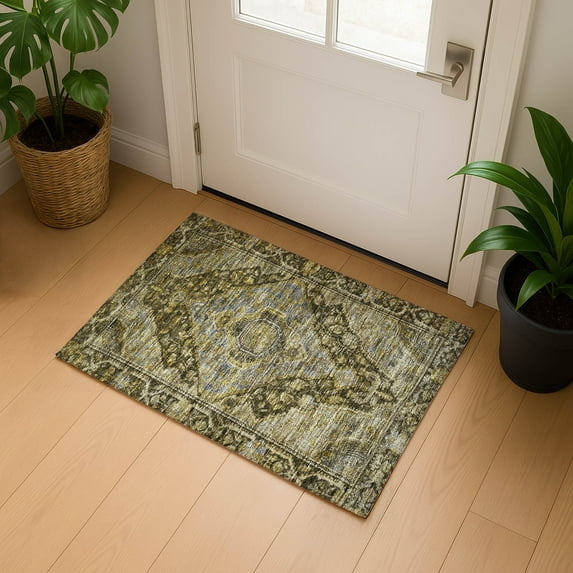 Addison Rugs Mayfield Premium Machine Washable Traditional Border Brown Rectangle Rug, 1'8" x 2'6"