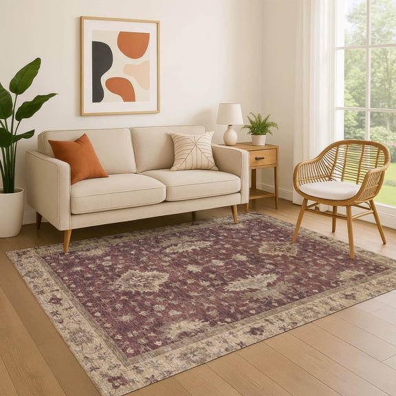 Addison Rugs Mayfield Premium Machine Washable Traditional Border Burgundy Rectangle Rug, 3' x 5'