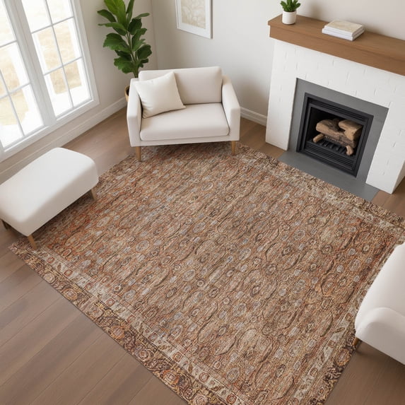 Addison Rugs Mayfield Premium Machine Washable Traditional Border Copper Rectangle Rug, 3' x 5'