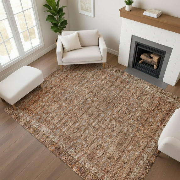Addison Rugs Mayfield Premium Machine Washable Traditional Border Copper Rectangle Rug, 9' x 12'