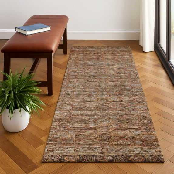 Addison Rugs Mayfield Premium Machine Washable Traditional Border Copper Runner Rug, 2'3" x 7'6"