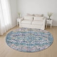 thumbnail image 1 of Addison Rugs Mayfield Premium Machine Washable Traditional Border Denim Round Rug, 8' x 8', 1 of 6