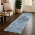 thumbnail image 1 of Addison Rugs Mayfield Premium Machine Washable Traditional Border Denim Runner Rug, 2'3" X 7'6" Machine Washable Traditional Border Denim Oversized Sherpa Throw Blanket, 1 of 6