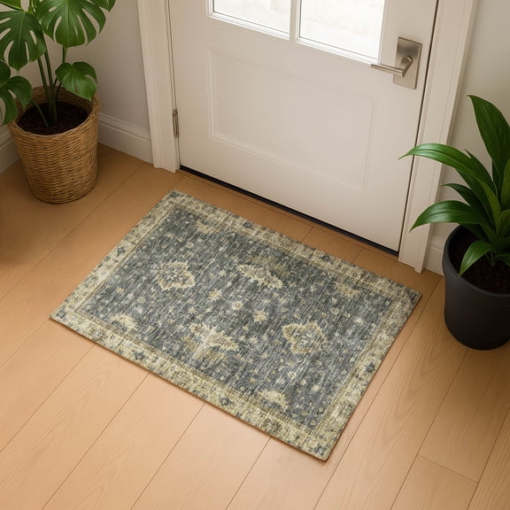 Addison Rugs Mayfield Premium Machine Washable Traditional Border Gray Rectangle Rug, 1'8" x 2'6"