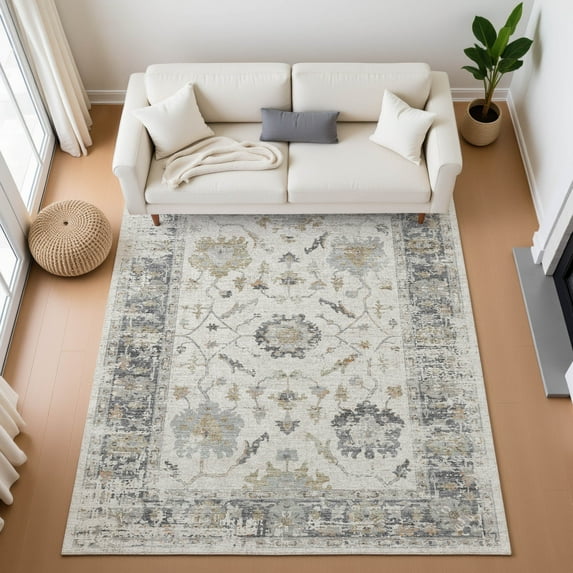 Addison Rugs Mayfield Premium Machine Washable Traditional Border Ivory Rectangle Rug, 2'6" x 3'10"