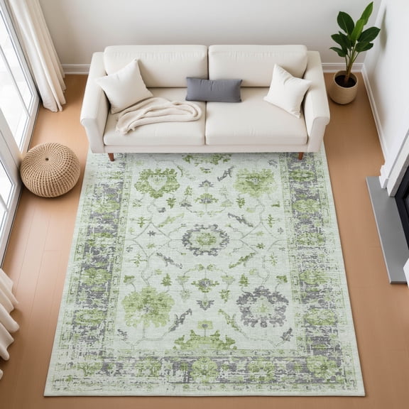 Addison Rugs Mayfield Premium Machine Washable Traditional Border Mint Rectangle Rug, 10' x 14'