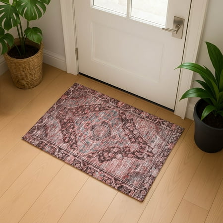 Addison Rugs Mayfield Premium Machine Washable Traditional Border Paprika Rectangle Rug, 1'8" x 2'6"