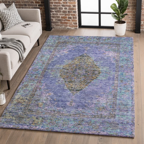 Addison Rugs Mayfield Premium Machine Washable Traditional Border Purple Rectangle Rug, 10' x 14'