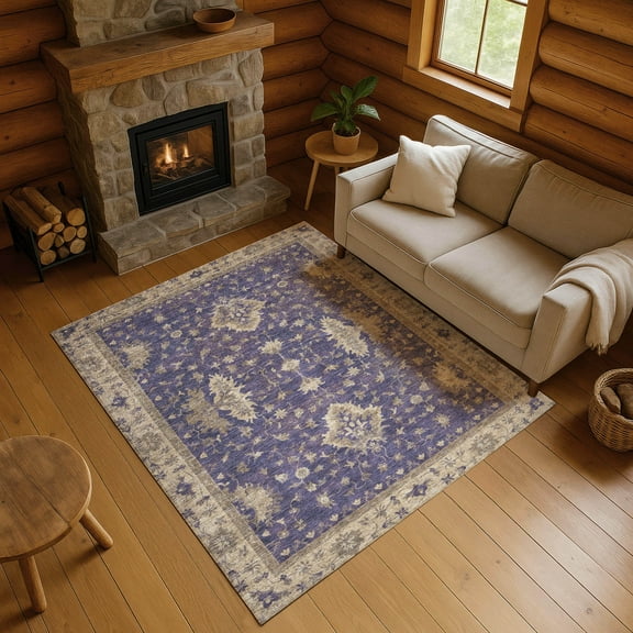 Addison Rugs Mayfield Premium Machine Washable Traditional Border Purple Rectangle Rug, 10' x 14'