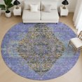 thumbnail image 1 of Addison Rugs Mayfield Premium Machine Washable Traditional Border Purple Round Rug, 8' X 8' Machine Washable Traditional Border Purple Oversized Sherpa Throw Blanket, 1 of 6