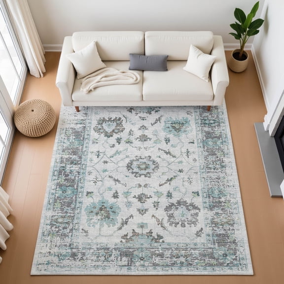 Addison Rugs Mayfield Premium Machine Washable Traditional Border Teal Rectangle Rug, 10' x 14'