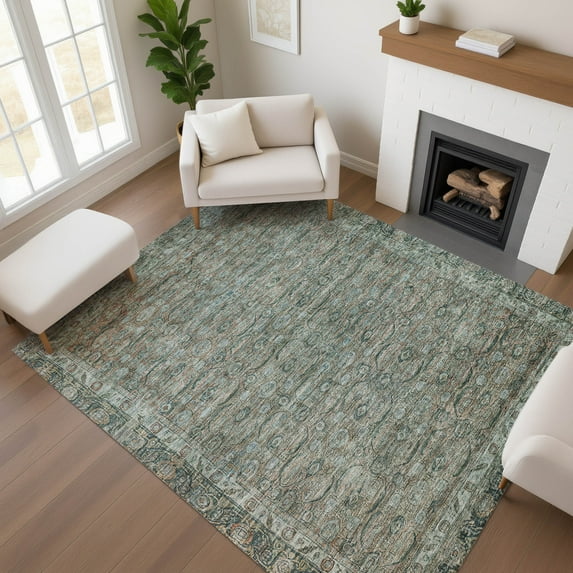 Addison Rugs Mayfield Premium Machine Washable Traditional Border Teal Rectangle Rug, 9' x 12'
