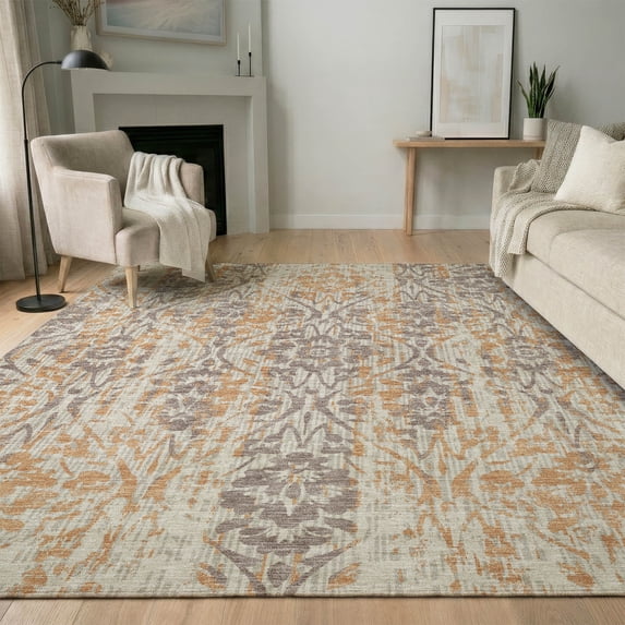 Addison Rugs Mayfield Premium Machine Washable Traditional Damask Beige Rectangle Rug, 8' x 10'