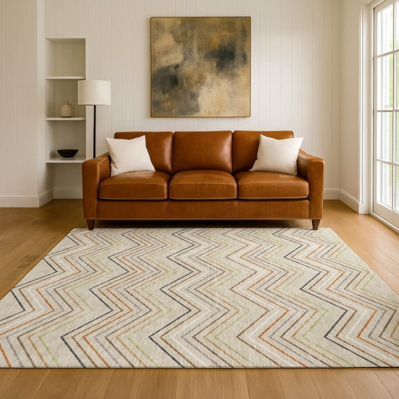 Addison Rugs Mayfield Premium Machine Washable Traditional Damask Beige Rectangle Rug, 9' x 12'