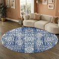 thumbnail image 1 of Addison Rugs Mayfield Premium Machine Washable Traditional Damask Navy Round Rug, 8' x 8', 1 of 8