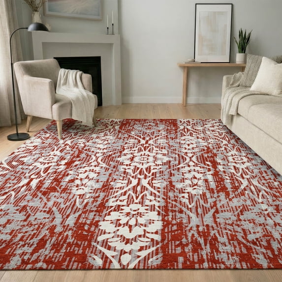 Addison Rugs Mayfield Premium Machine Washable Traditional Damask Red Rectangle Rug, 10' x 14'