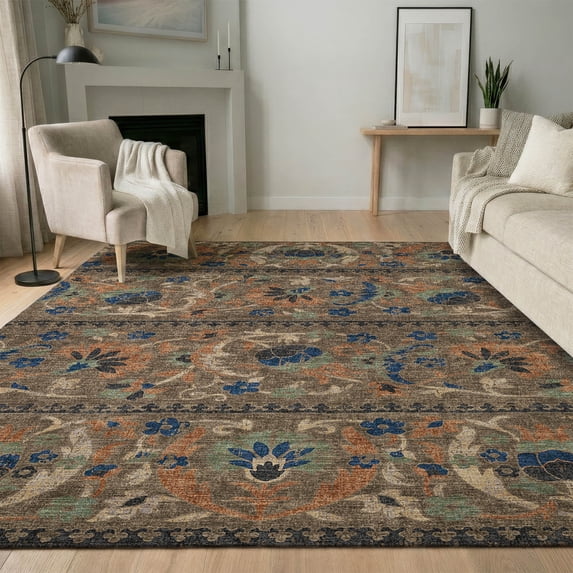Addison Rugs Mayfield Premium Machine Washable Traditional Floral Chocolate Rectangle Rug, 3' x 5'