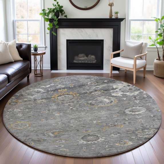 Addison Rugs Mayfield Premium Machine Washable Traditional Formal Gray Round Rug, 8' x 8'