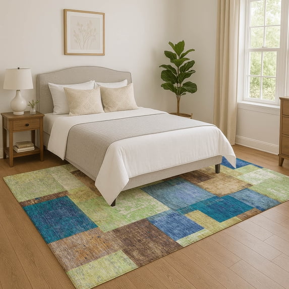 Addison Rugs Mayfield Premium Machine Washable Traditional Geometric Blue Rectangle Rug, 9' x 12'