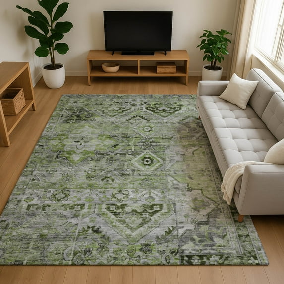 Addison Rugs Mayfield Premium Machine Washable Traditional Global Aloe Rectangle Rug, 9' X 12' Machine Washable Traditional Global Aloe Oversized Sherpa Throw Blanket