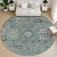 thumbnail image 1 of Addison Rugs Mayfield Premium Machine Washable Traditional Global Aloe Round Rug, 8' X 8' Machine Washable Traditional Global Aloe Oversized Sherpa Throw Blanket, 1 of 6