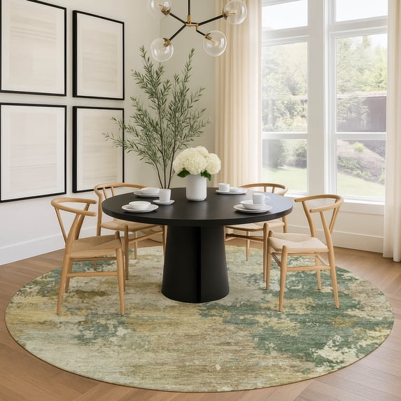 Addison Rugs Mayfield Premium Machine Washable Traditional Global Aloe Round Rug, 8' x 8'